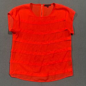 Love Culture Womens Red Sheer Tiered Layered Cap Sleeve Blouse Top Size Large